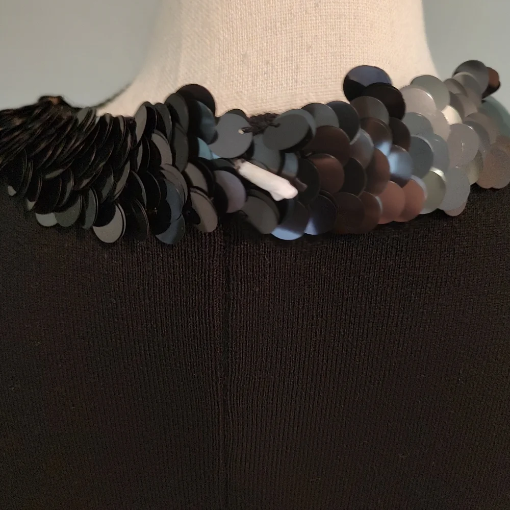 Tory Burch Sequin-embellished Merino Wool-blend Midi Dress Black Office NWOT S
